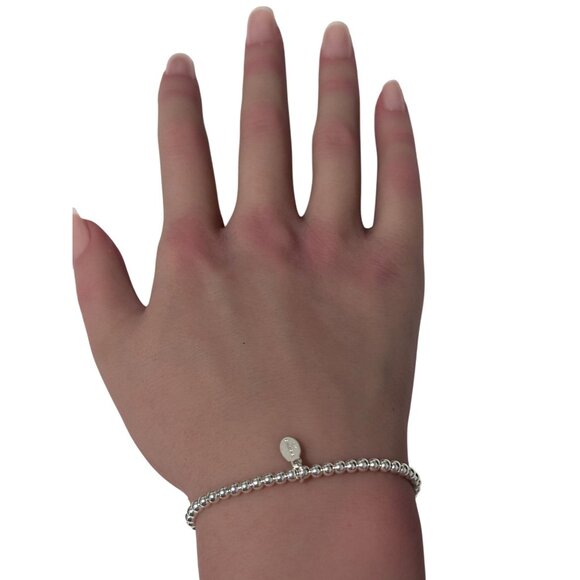 925 Sterling Silver Beaded Stretch Stacking Bracelet Size 7 - Picture 3 of 8